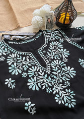 Zara Rayon Black Short Chikankari Kurti - Turquoise