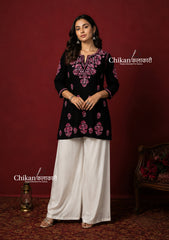 Zara Rayon Black Short Chikankari Kurti - Pink