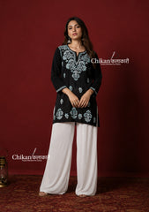 Zara Rayon Black Short Chikankari Kurti - Turquoise