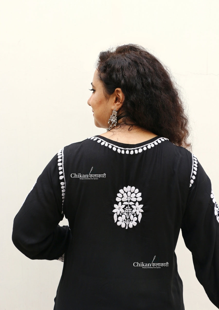 Zeenat Short Chikankari Kurti - Black