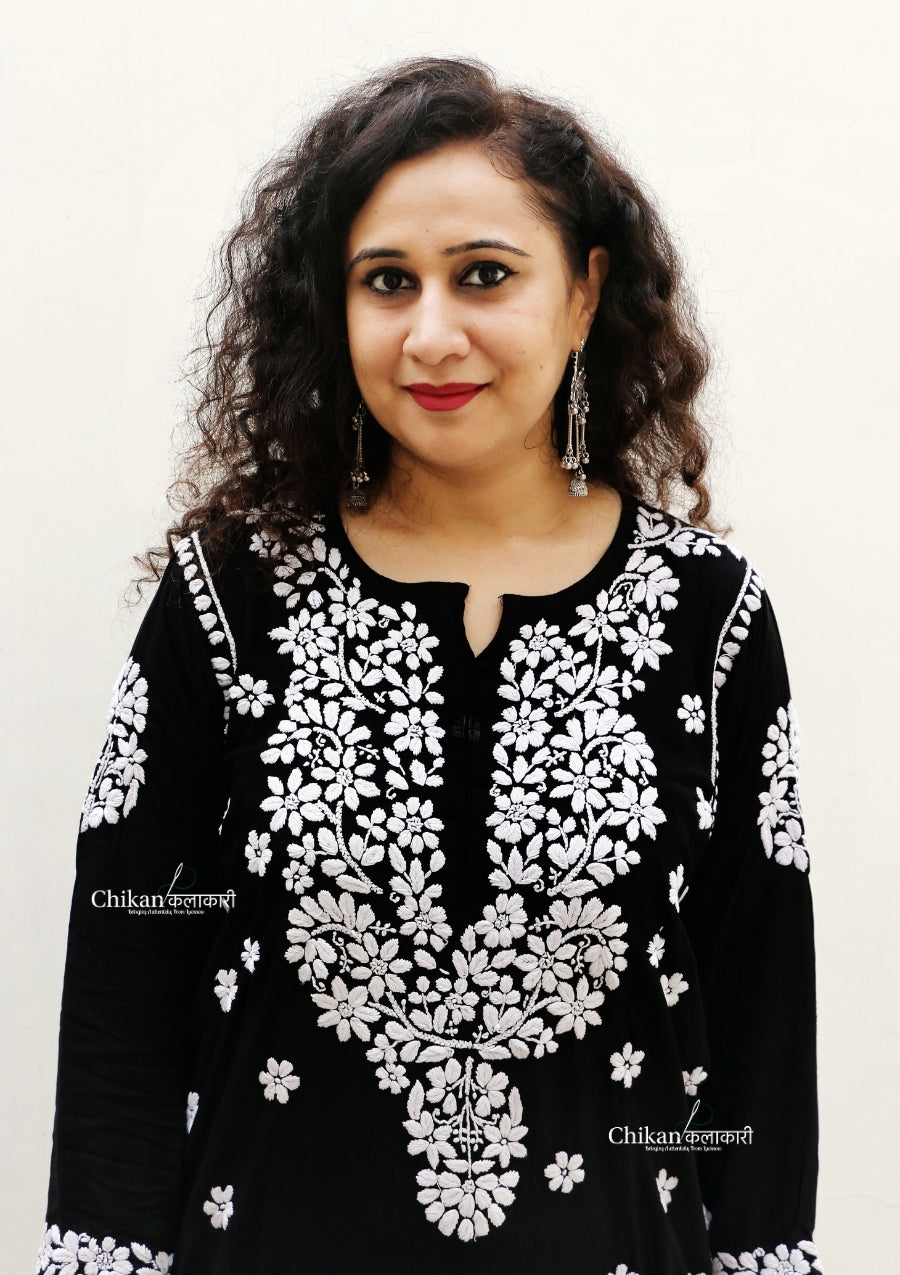 Zeenat Short Chikankari Kurti - Black