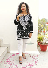 Zeenat Short Chikankari Kurti - Black