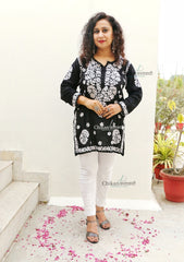 Zeenat Short Chikankari Kurti - Black