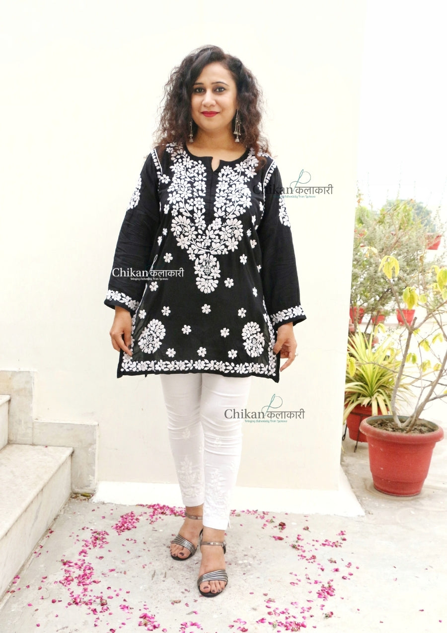 Zeenat Short Chikankari Kurti - Black