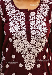 Zeenat Short Chikankari Kurti - Maroon