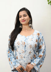 Zehra Printed Rayon Chikankari Kurta | chikan curry kurti | lakhnavi kurti | lucknowi chikan kurti | lakhnavi kurta