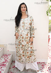 Zehra Printed Rayon Chikankari Kurti | chikan curry kurti | lakhnavi kurti | lucknowi chikan kurta | house of chikankari