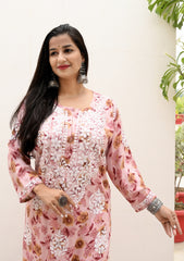 Zehra Printed Rayon Chikan Kurti | chikan curry kurti | lakhnavi kurti | lucknowi chikankari kurta | chicken curry kurta