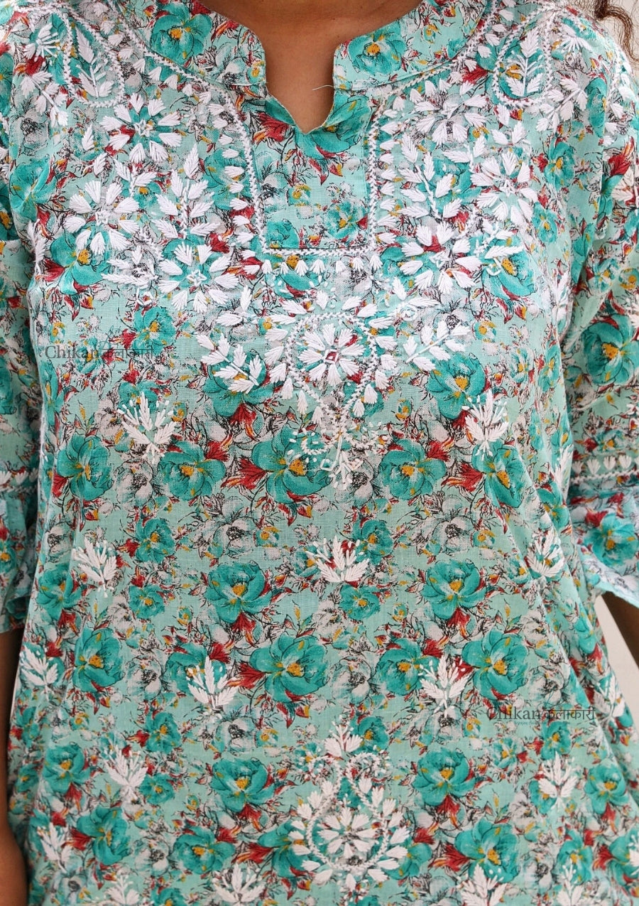 Zianna Mul Cotton Chikankari Kurti Set - Green