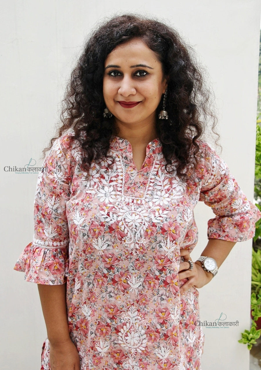 Zianna Mul Cotton Chikankari Kurti Set - Peach