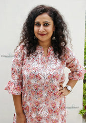 Zianna Mul Cotton Chikankari Kurti Set - Peach