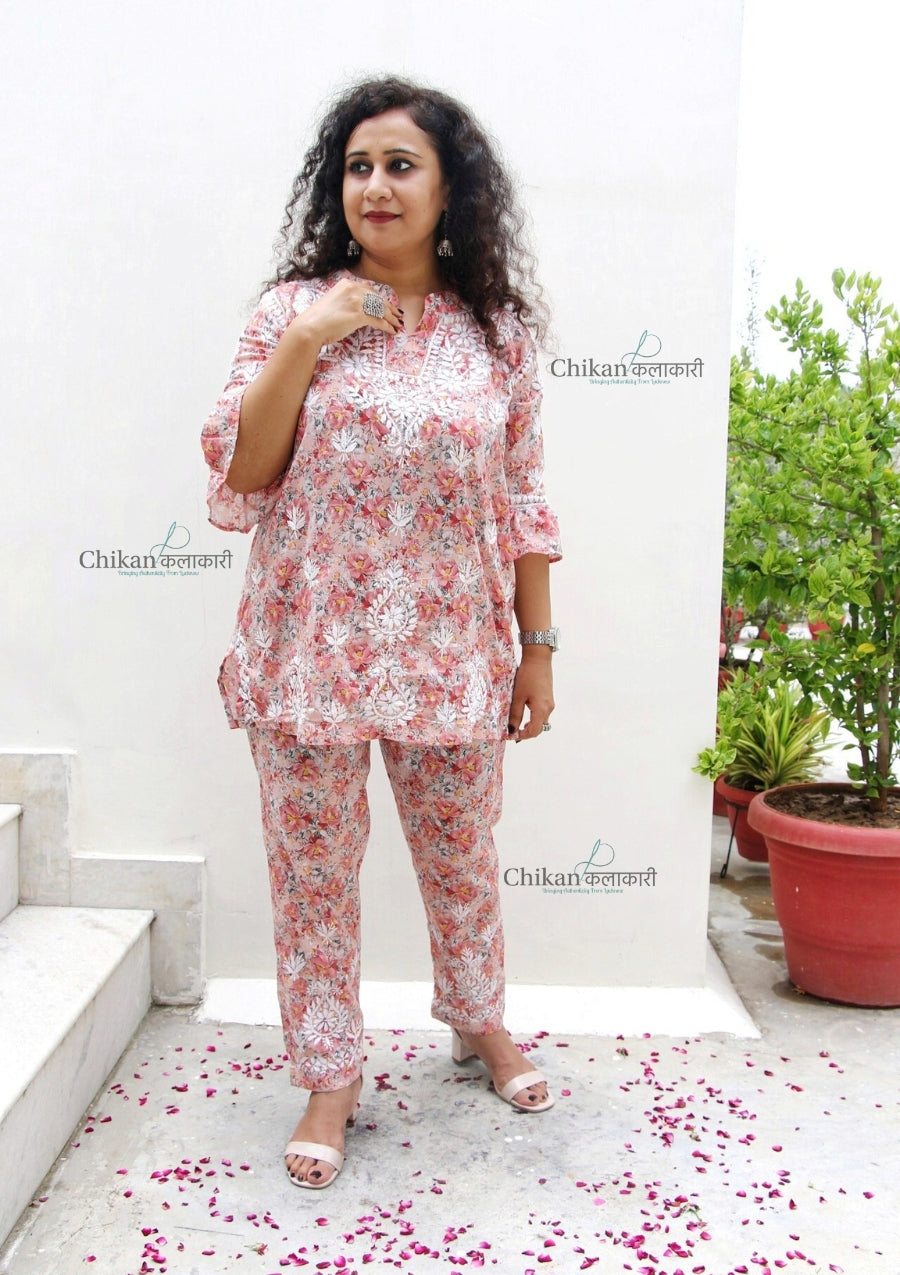 Zianna Mul Cotton Chikankari Kurti Set - Peach