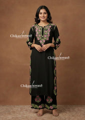 Ziva Rayon Chikankari Kurti Set - Black